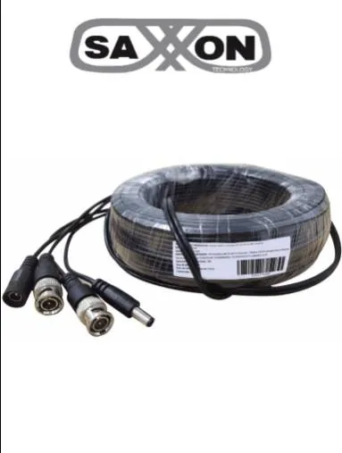 SAXXON WB0120C - Cable de 20 Metros Armado para Video y Energia/ Para Camaras Hasta 8 Megapixeles/ con Conectores BNC y de Energía/ Uso Interior/ Cable de 