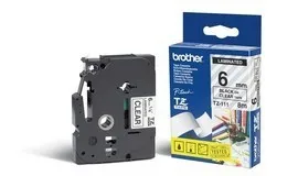 Etiqueta clara continua laminada Brother TZE111, de 6 mm de ancho x 8 mts de largo. Impresión en negro. 