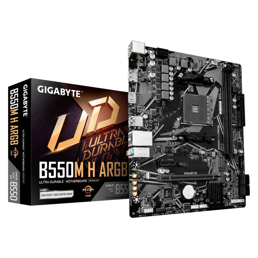 TARJETA MADRE GIGABYTE MICRO ATX, B550M H ARGB, DDR4, AM4, 64 GB, PARA AMD