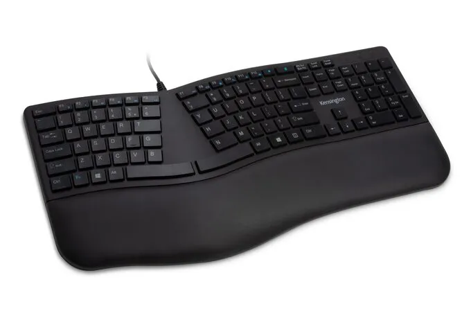 Teclado ergonómico Pro Fit Kensington con escritura silencionsa; teclas de accesos directos; dividido con inclinación inversa ajustable USB-A,1.80mts.